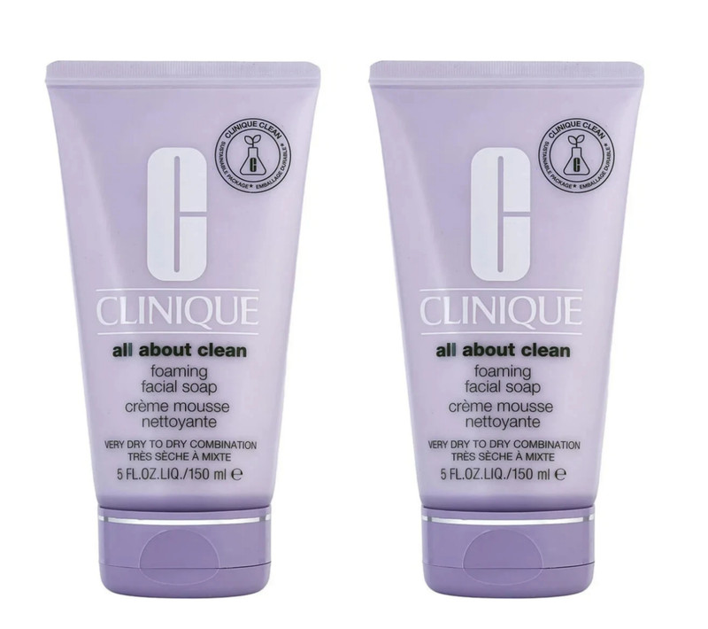 2 x Clinique All About Clean Foaming Facial Soap Dry Combination Skin 5oz/150ml