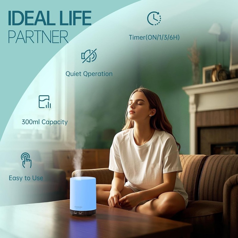 ASAKUKI 300ML Essential Oil Diffuser Quiet 5-in-1 Aroma Humidifier LED Light gallery