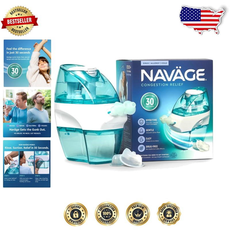 Nasal Irrigation System Starter Bundle – 30 Salt Pods, Drug-Free Relief