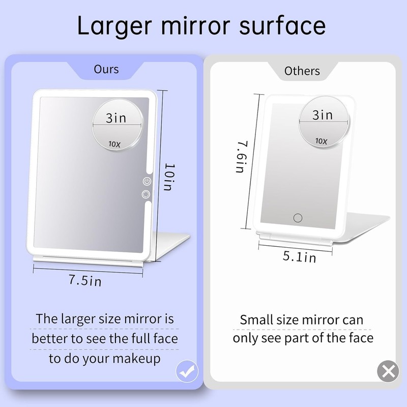 FUNTOUCH 1800mAh Rechargeable Large Travel Makeup Mirror with Lights, White gallery