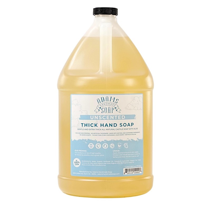 Adams Handmade Soap Thick Organic Castile Liquid Hand Soap 1 Gallon Refill..