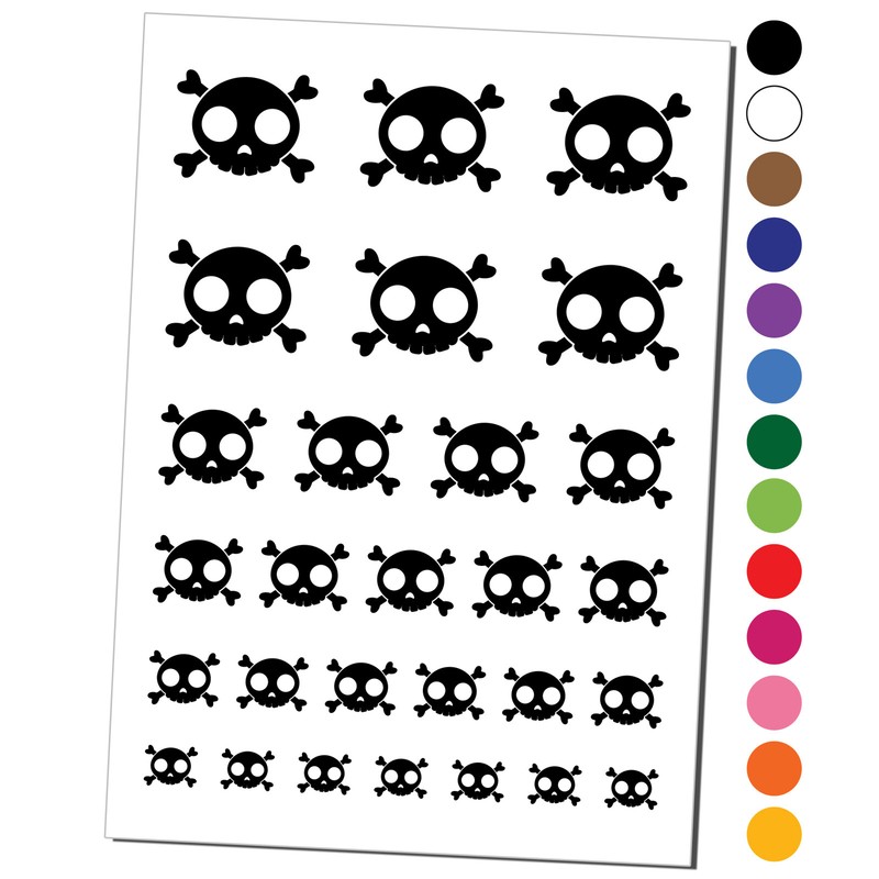 Cute Simple Skull and Crossbones Temporary Tattoo Water Resistant Set