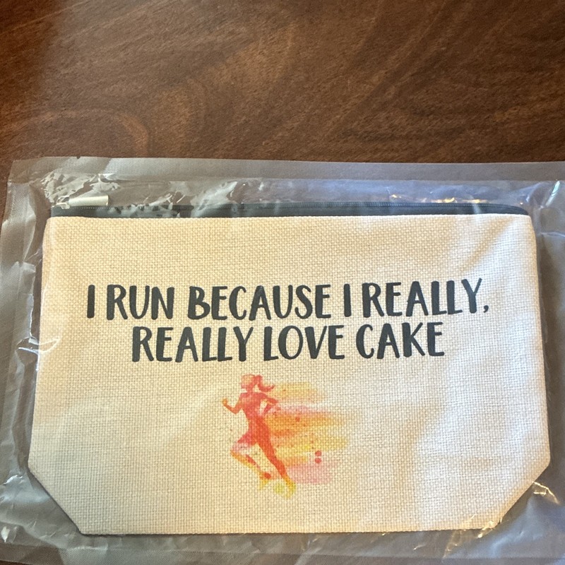 Beige Canvas Zipper Makeup Bag «I Run Because I Really, Really Love Cake»