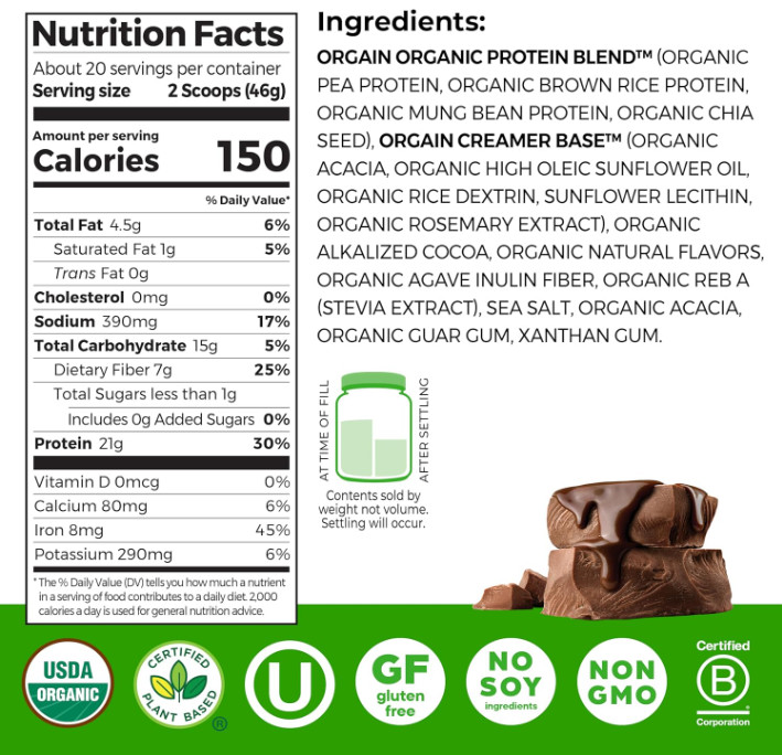 Orgain Organic Vegan Protein Powder, Chocolate Fudge, 2.03 lb, 21g Protein gallery