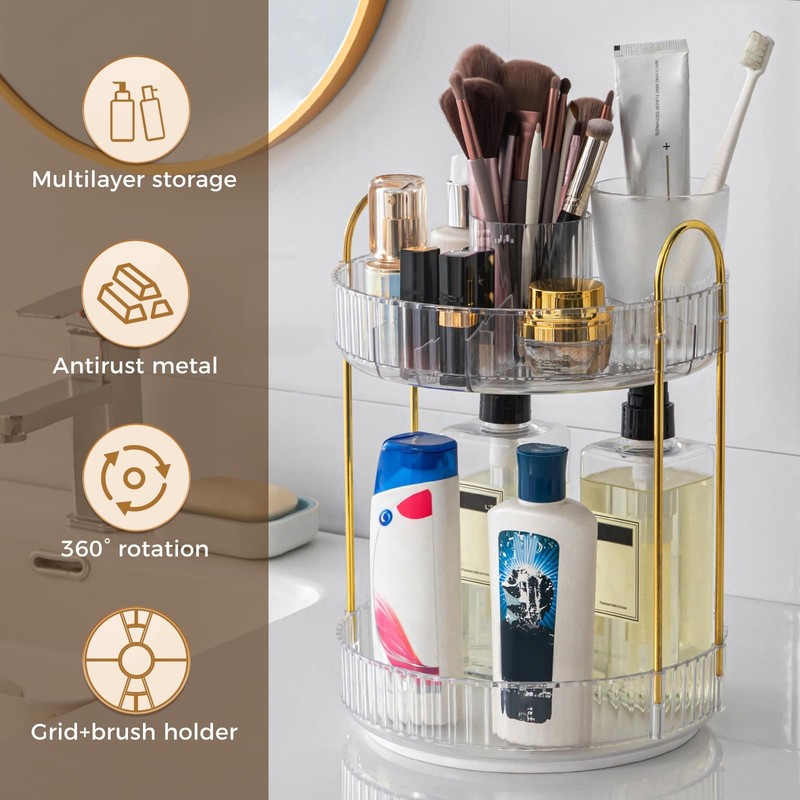 360° Rotating Makeup Organizer, Upgraded 2 Tier Skincare Perfume Organizers f... gallery