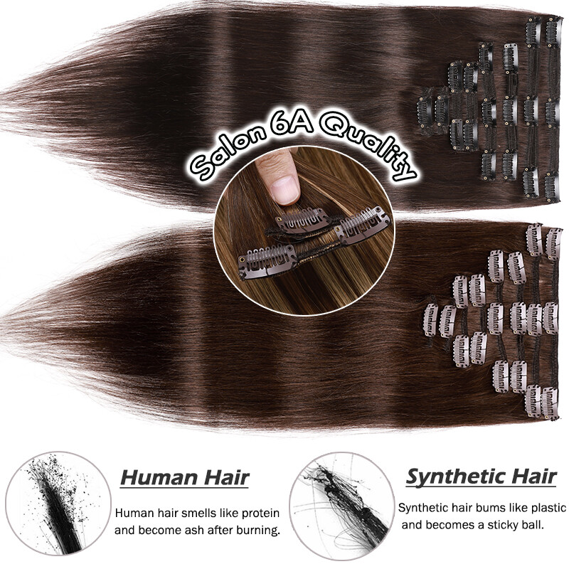 Russian Remy Clip In 100% Real Human Hair Extensions 8PCS 18Clips Full Head gallery