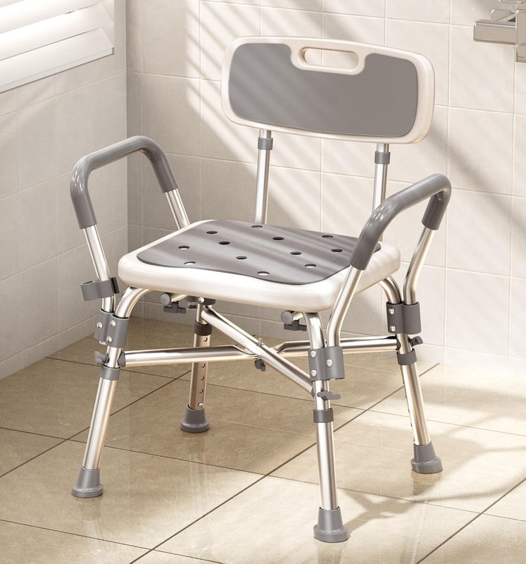 Heavy Duty Shower Chair with Arms Back 550 lb Adjustable Bath Seat for Elderly