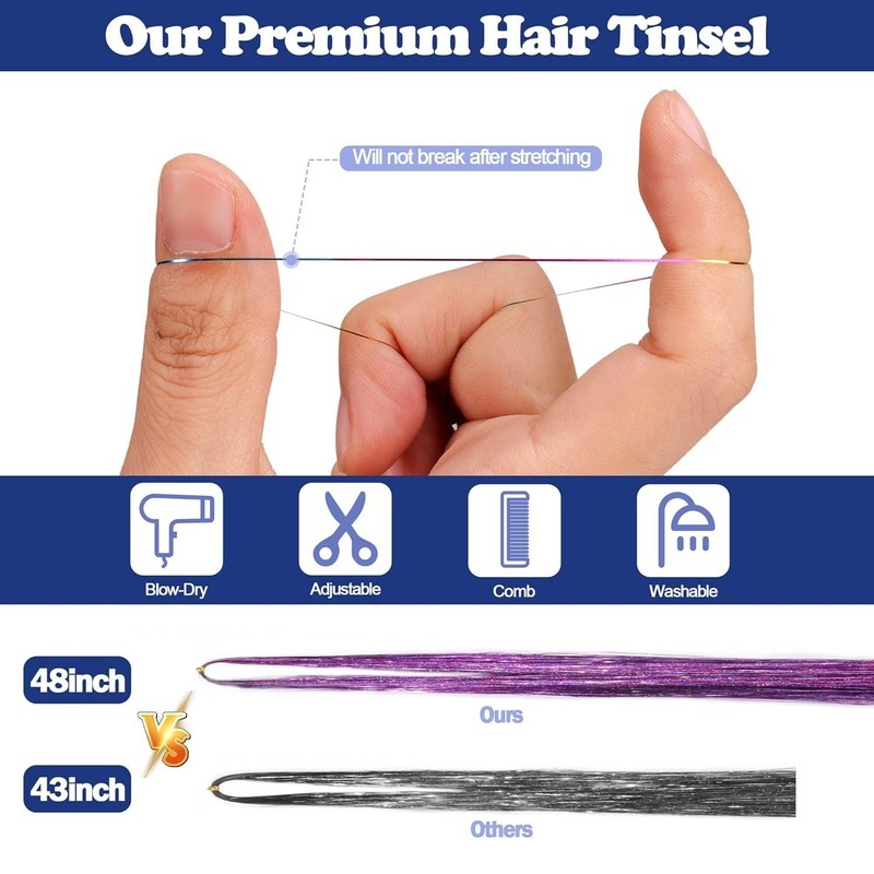 Sparkling Glitter Hair Tinsel Kit - 16 Colors, Perfect for Parties and Halloween gallery