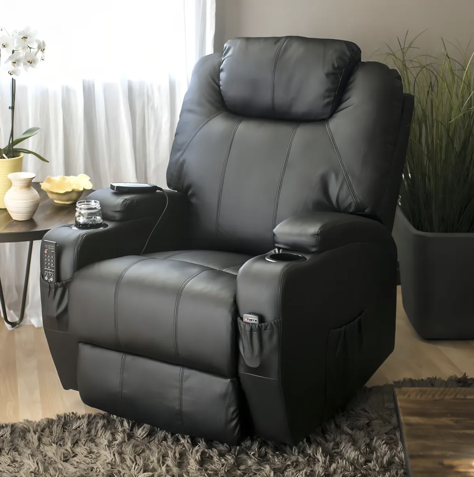 BERGERE NEGRO CON MASAJEADOR Y POSA VASOS - Imagen 2